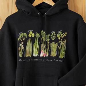 山菜図鑑パーカー　ブラック 裏起毛