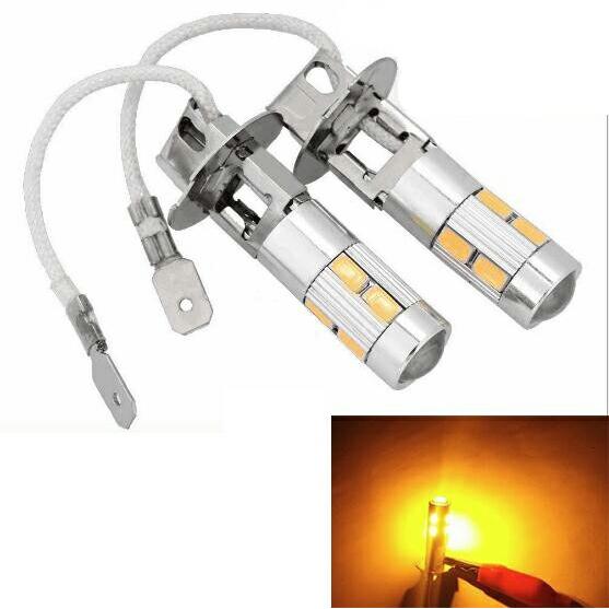 12V H3 LEDフォグランプ 5730 プロジェクター 10SMD 2個セット アンバー