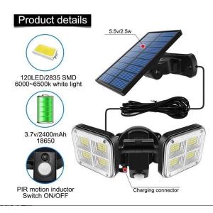 120LED センサーライト ソーラー 3灯モード 人感 モーション検知 IP65防水 屋外 ガーデン 照明 FENTI120LED