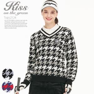 ゴルフ アウター 長袖 千鳥 柄 ニット / 千鳥格子柄ジャガード長袖ニット