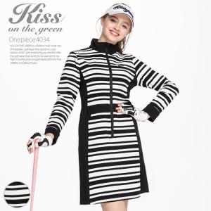 ゴルフウェア レディース ゴルフ ワンピース / サイドシェーディング入りボーダージップアップワンピース