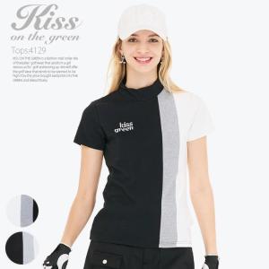 ゴルフ 半袖 シャツ モノトーン 無地 / カラーブロックモックネックトップス