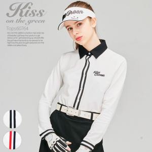 ゴルフ 長袖 シャツ 着回し 無地 シンプル 定番 / 前立て配色ラインテープ鹿の子長袖シャツ / ゴルフウェア レディースゴルフウェア