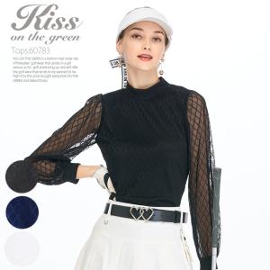 ゴルフ 長袖 ポロシャツ 無地 モックネック ポロ シャツ / 透けレース袖モックネック長袖トップス / 伸縮性に優れ着心地は快適