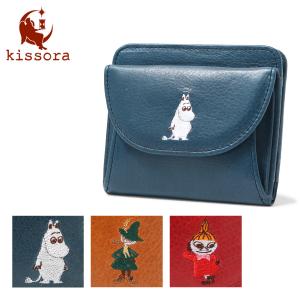 ムーミン × キソラ  二つ折り財布 本革 リトルミイ 刺繍 レディース KIBN-025 日本製 kissora MOOMIN   牛革 レザー デニム