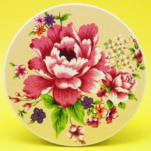 セラミック吸水コースター　台湾花布柄（ベージュ）