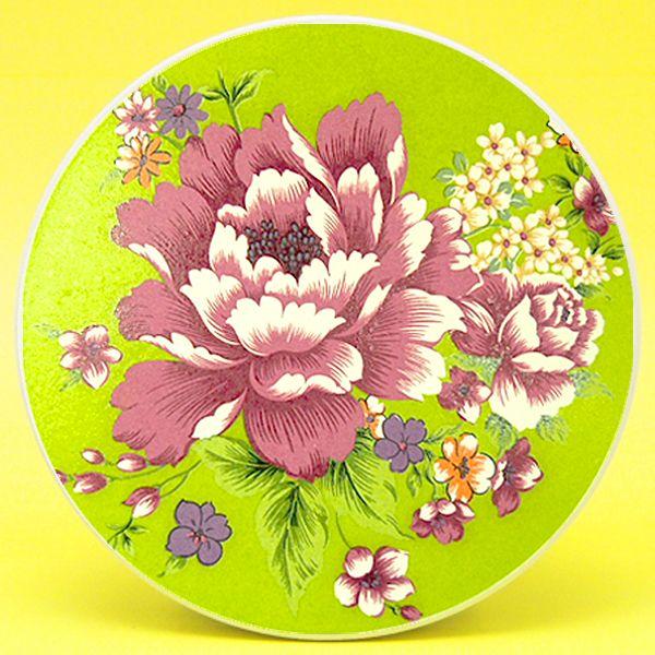 セラミック吸水コースター　台湾花布柄（緑）