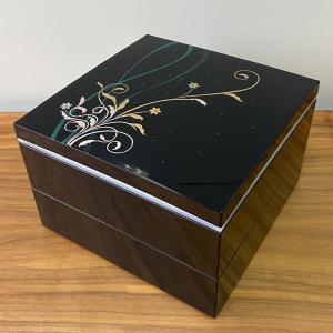 重箱 二段 2段 くつわ型 オードブル 桜うさぎ 黒 シール中蓋付き