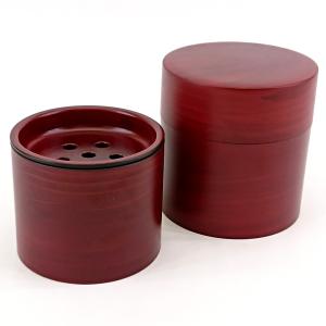 茶筒・茶こぼしセット 匠 朱 木目塗り