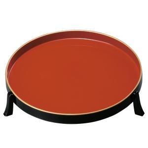お盆 トレー 足付丸膳 金縁 朱 26cm 配膳盆 紀州漆器 : 漆器の産地職人