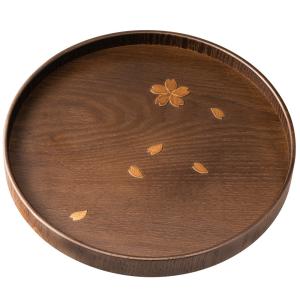 お盆 トレー 木製 くりぬき丸盆 花と蝶 30cm トレイ おぼん おしゃれ