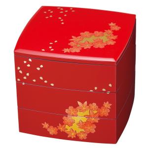 重箱 3段 日本製 国産 会津漆器 6.0 三段重共足 花丸 黒 内朱 6寸 5〜6