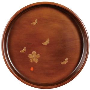 お盆 トレー 木製 くりぬき丸盆 花と蝶 30...の詳細画像1