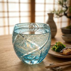 切子グラス おちょこ 菊つなぎ レークブルー ...の詳細画像1