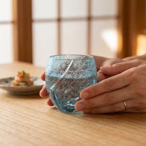 切子グラス おちょこ 菊つなぎ レークブルー ...の詳細画像2