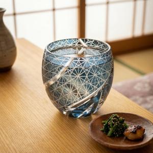 切子グラス おちょこ 菊つなぎ インクブルー ...の詳細画像1