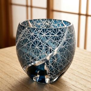 切子グラス おちょこ 菊つなぎ インクブルー ...の詳細画像3