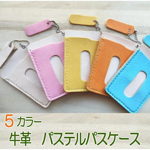 5色爽やかパステルカラー 本牛革パスケース・定期入れ/卒業 入学 就職 通勤 お祝い プレゼント