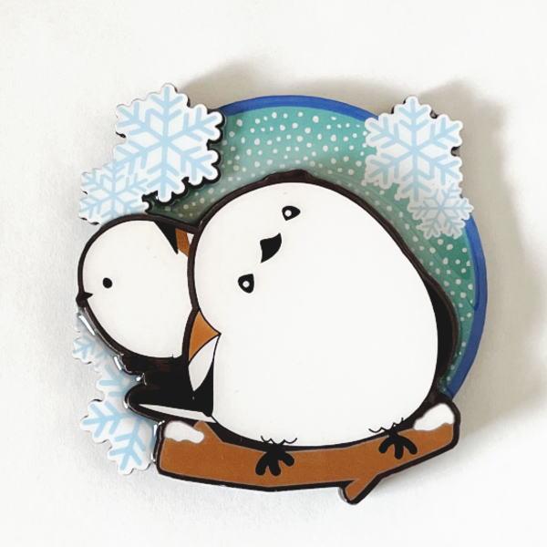 木製マグネット シマエナガ２匹（雪） しまえなが 鳥 小鳥 ことり グッズ 雑貨 雪の妖精 プチ ギ...