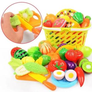 おままごとセット キッチン 知育玩具 食材 野菜 フルーツ 切れる 包丁 まな板 45点セット｜kitamurastore5