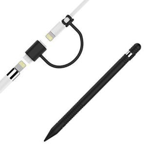 Apple Pencil用シリコンケース 滑り止めスキンスリーブ iPad Proペン ボディチップキャップアダプターカバー (ブラック)