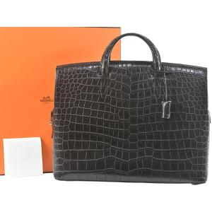 エルメス 超美品 極上の逸品 クロコダイルポロサス メンズ ブリーフケース シティホール38 ビジネスバッグ 書類鞄 黒 2018年 C刻印 HERMES