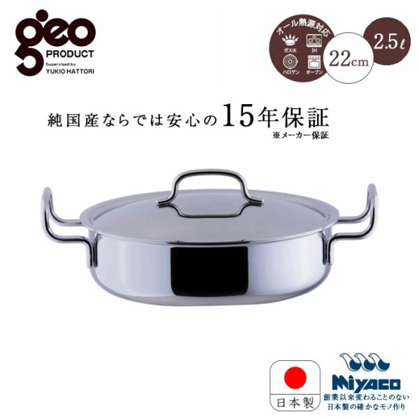 宮崎製作所 ジオ・プロダクト GEO/ジオ 浅型両手鍋22cm（GEO-22S） 15年保証 日本製