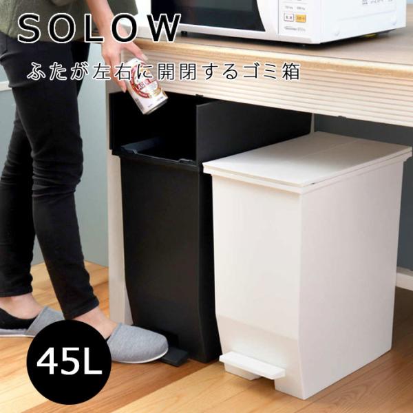 リス フタ付き ゴミ箱 SOLOW ペダルオープンツイン 45L ブラック GSLW006 日本製