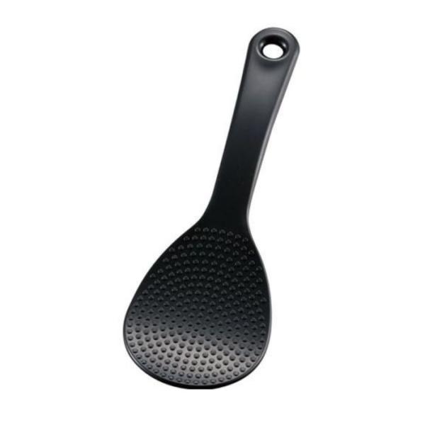 147AB ポコポコしゃもじ21cm(黒)ヘッター付 シリコン配合 抗菌加工 凹凸 ご飯 炊飯器 キ...