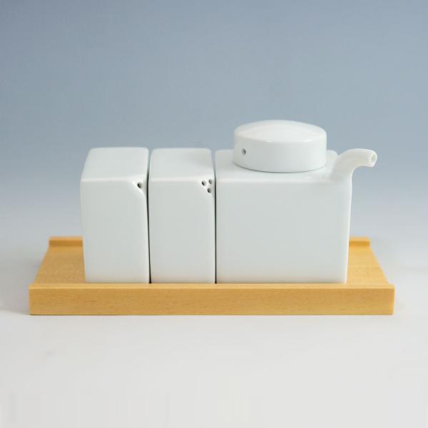 白山陶器 3点コンディメントセット 白磁 【 HAKUSAN 和食器 森正洋デザイン醤油さし・塩・こ...