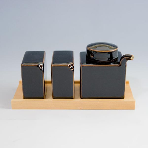 白山陶器 3点コンディメントセット 天目 [ HUKUSAN 和食器 森正洋デザイン醤油さし・塩・こ...