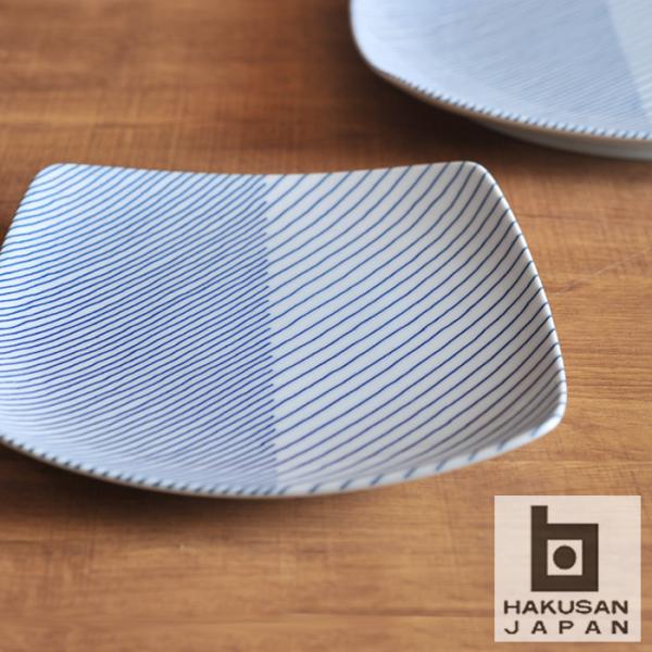 白山陶器 重ね縞 反角多用皿 [ HAKUSAN 波佐見焼 和食器 ]