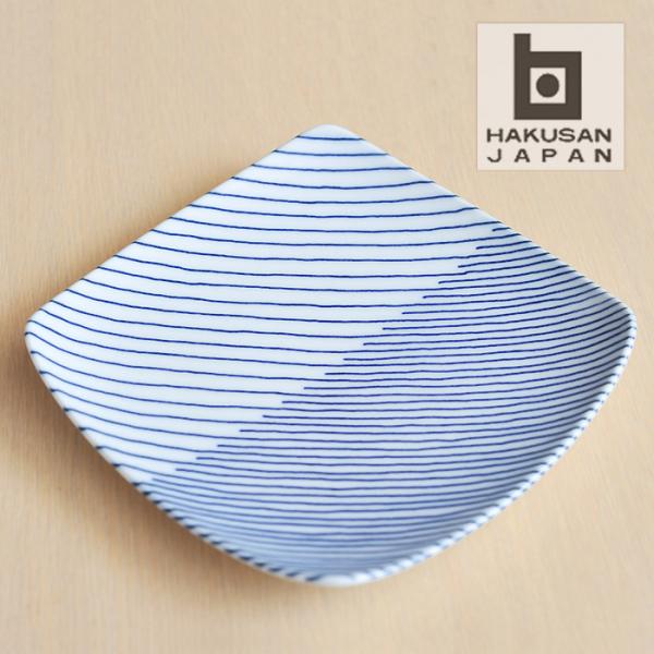 白山陶器 重ね縞 反角中皿 【 HAKUSAN 波佐見焼 和食器  】
