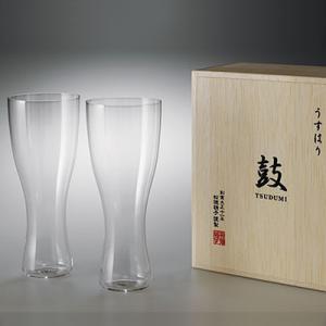 松徳硝子 うすはり 鼓 ビールグラス （木箱入り） 2個セット 【 グラス コップ ビールグラス ギ...