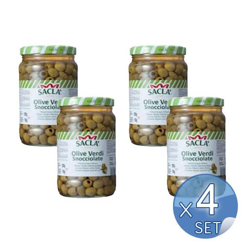 【箱入りセットでお買い得】Sacla/サクラ社　グリーンオリーブ・種抜き　1.55kg（固形量700...