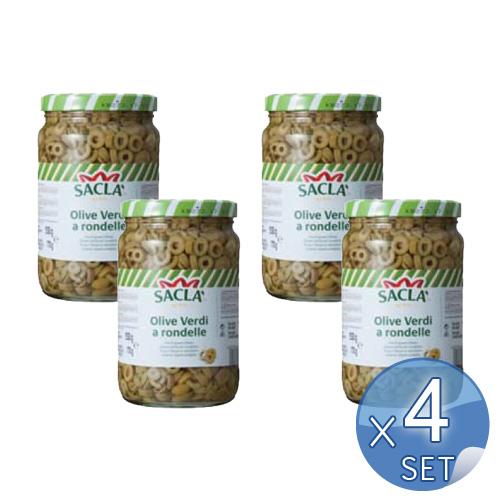 【箱入りセットでお買い得】Sacla/サクラ社　グリーンオリーブ・スライス　1.55kg（ 固形量7...