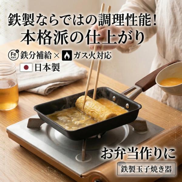 鉄フライパン 玉子焼フライパン ガス対応 IH対応 日本製 鉄分補給 鉄分 鉄製 天然木 吊り下げ収...