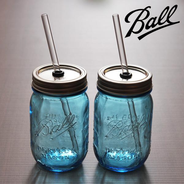 Ball メイソンジャー レッドネックシッパー ヴィンテージ （ ブルー ） 2個セット 16oz ...