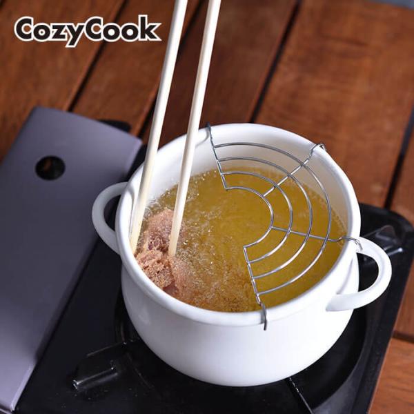 ホーロー ミニ 天ぷら鍋 コージークック 16cm ホワイト IH対応 琺瑯 ほうろう 揚げ物 フラ...