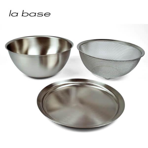 ラバーゼ la base 丸ざる＆ボウル＆ステンレスプレート 3点セット 大  キッチン 下ごしらえ...