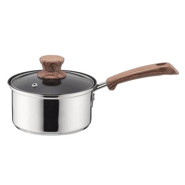 パール金属 ウッディパル ガラス蓋 付 片手鍋 14cm HB-3174