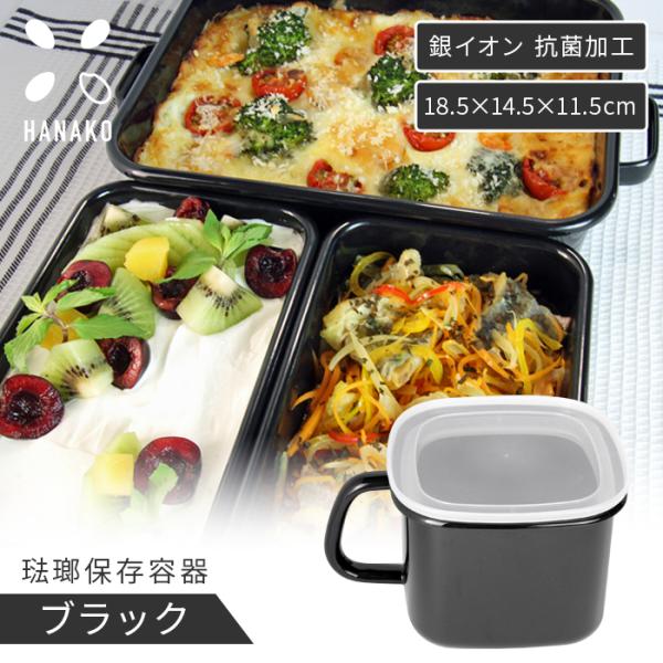 HANAKO  保存容器 抗菌 琺瑯 ブラック 角型ストックポット 1.2L AD-KP.BK ホー...