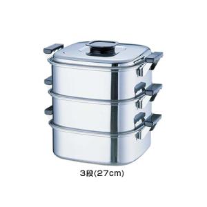 桃印18-0角型蒸器 29cm 3段 0472900 蒸し器 ステンレス IH対応 業務用