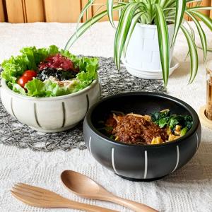 丼鉢 モノクロストライプ ビビンバ丼 15.5cm （ 陶磁器 美濃焼 食洗機