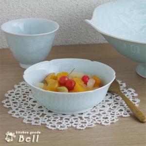 東海 快山窯 青白磁 牡丹彫 6.5 鉄鉢 19cm 箱入 手彫/高級 盛鉢/お菓子