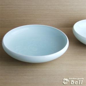 東海 快山窯 青白磁 牡丹彫 6.5 鉄鉢 19cm 箱入 手彫/高級 盛鉢/お菓子
