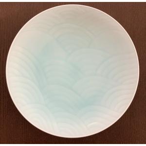 東海 快山窯 青白磁 牡丹彫 6.5 鉄鉢 19cm 箱入 手彫/高級 盛鉢/お菓子