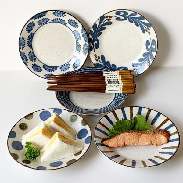 食器セット 皿 ぱいかじ6.0皿と箸5柄セット おしゃれ 18.8cm 和食器 箸 南風