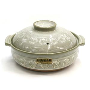 ○5ー6人用○ 日本製 萬古焼 IH対応土鍋 銀峯花三島 10号 200V電磁対応