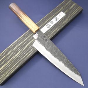 直澄作 牛刀 片刃 210mm 全鋼 共口金付き 黒合板柄 : ほんまもん